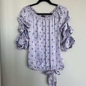 Vince Camuto Off The Shoulder Purple Bubble Sleeve Floral Print Top